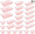 25 Pack Desk Drawer Organizer Set,Vanity and Desk Drawer Storage Bins,Clear Plastic Drawer Organizer Trays for Makeup,Office,Bathroom and Kitchen(pink)