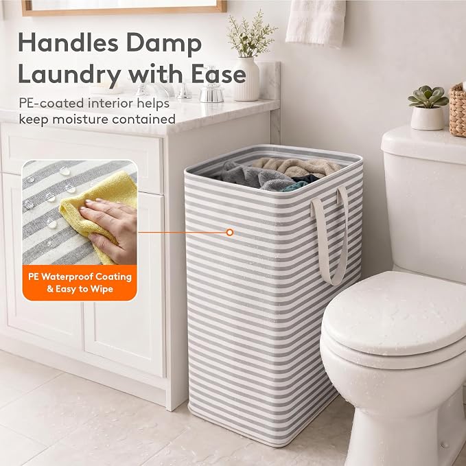 Lifewit 2 Pack Laundry Basket 80L Each, Collapsible Clothes Hamper with Reinforced Handles, Freestanding Waterproof Design for Bedroom and Laundry Room, Grey 160L Total