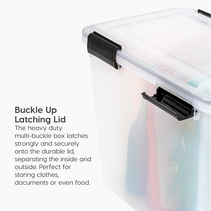 IRIS USA WeatherPro Storage File Box, 32 Qt. 6-Pack, Clear/Black | Protect files, documents and important records with weather resistant storage, secure latches and stackable organization