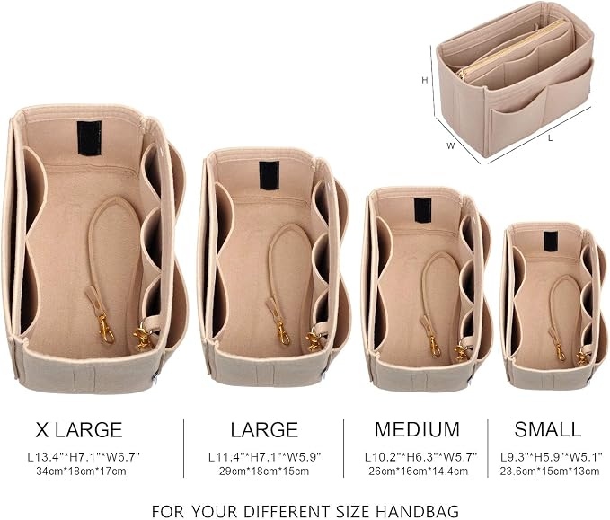 Vercord Felt Organizer Insert for Purse Handbag Tote Bag in Bag Inside Shaper Divider Neo Beige Small