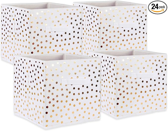 DII Non Woven Polyester Storage Bin, Polka Dot, White & Gold, Small Set of 4 (Pack of 6)