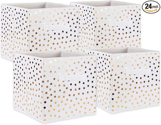 DII Non Woven Polyester Storage Bin, Polka Dot, White & Gold, Small Set of 4 (Pack of 6)