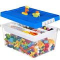 Plastic Storage Bins with Lids - 1 Set Stackable Arts Crafts Organizer Box with Removable Divided Tray &Compatible Building Baseplate,Toy Chest Containers for Bricks -Blue(14.37"x9.64"x6.69")