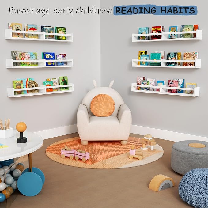 Harwaya Large Nursery Book Shelves Wall Mounted for Kids Room, White Floating Nursery Bookshelf for Baby Girls Boys Bedroom, Toddler Kid Book Shelf for Classroom Library (32 Inch Long Set of 3)