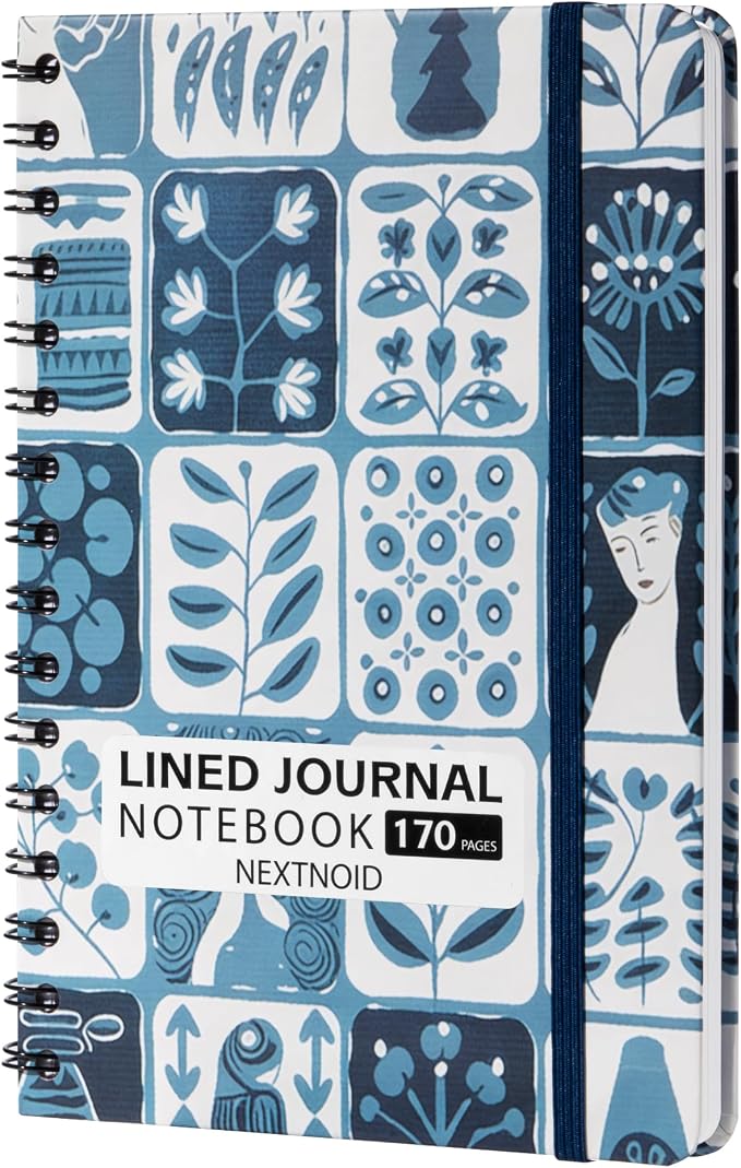 Nextnoid Lined Spiral Notebook Journal For Women & Men - A5(5.8" x 8.3") 170 Pages, Hardcover Notebooks for Work & Note Taking, College Ruled Journals for Writing - Abstract Blue