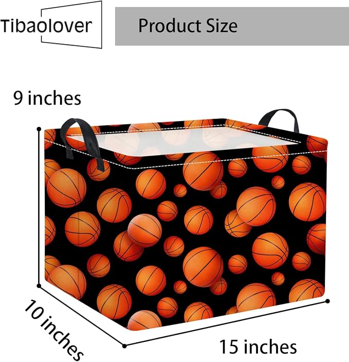 Rectangular Basketball Kids Gift Bin Organizer Shelf Book Room Decor (Black Basketball)