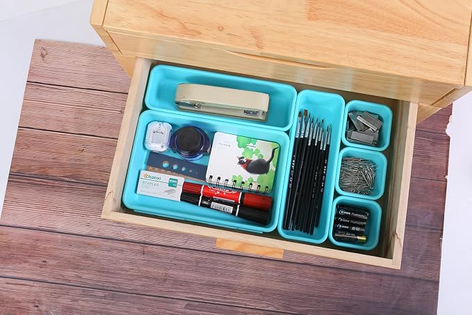 Kutesna 15 PCS Interlocking Desk Drawer Organizer Separator for Office,Bathroom,Kitchen,Makeup（Blue&Green）