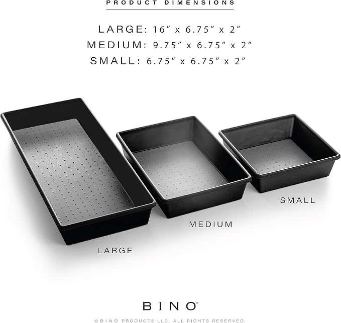 BINO | 3-Piece Drawer Organizer Bin Set, Large - Grey | THE MODULAR | Multi-Purpose Storage | Soft-Grip Lining and Non-Slip Rubber Feet | Durable | BPA-Free | Desk Drawer Organizer | Vanity Organizer