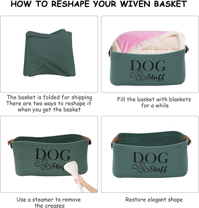 Geyecete Square Dog toy basket storage Cotton Rope Storage Basket Pet/Pet Toy And Accessory Storage Bin Doy Toy Box-Green