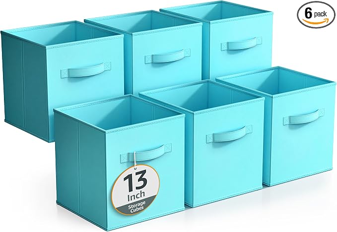 Sorbus Fabric Storage Cubes - 6 Foldable Storage Bins for Organizing Pantry, Cubbies, Toy Box - Clothes Storage & Closet Organizer - 13 Inch Collapsible Cube Baskets for Shelves with Handle