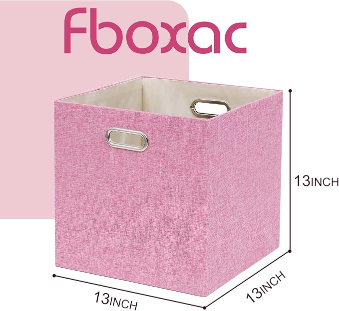 Pink Cube Storage Organizer Bins 13x13x13 Inch, 4 Pack Collapsible Organization Baskets with Handles, Thick Fabric Foldable Storage Boxes for Kallax Shelf Bookcase Closet Cabinet