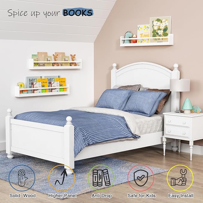 Harwaya White Toddler Wall Bookshelf for Kids Room, 36 Inch Long Floating Nursery Book Shelves for Wall, Wide Hanging Bookshelves for Baby Girl Boy Childrens Kid Bedoom Playroom -Set of 3