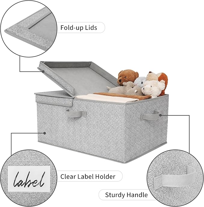 GRANNY SAYS Large Storage Bins with Lids, Decorative Storage Box for Shelves, Fabric Storage Bins Foldable, Storage Basket for Clothes, Keepsake Box, Jumbo, Gray, 2-Pack
