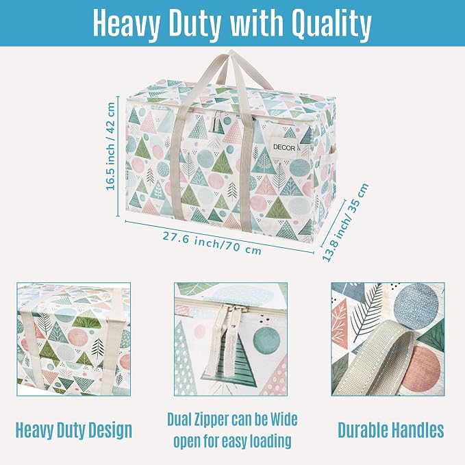 VENO 2 Pack Heavy Duty Moving Bags, Extra Large Storage Bags with Reinforced Handles & Strong Zippers, Foldable & Reusable Moving Box Alternative for Clothes & Dorm Storage