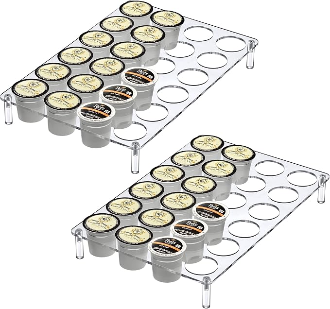 Amazing Abby 2-Pack 24-Slot Flat Acrylic Coffee Pod Holder, Large-Capacity Plastic Coffee Capsule Storage, BPA-Free and Shatter-Proof, Great for Use on Countertop or in Drawer, Up to 48 Keurig K-Cups