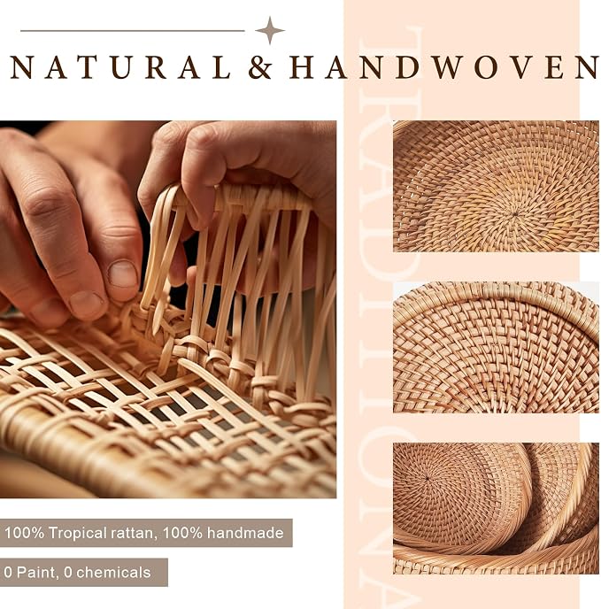8" Round Small Wicker Basket, Artisanal Rattan Fruit Basket, Key Bowl for Entryway Table, Decorative Bowl for Kitchen Counter, Bedside, Living Room, Natural Woven Fruit Bowl, Purse Bowl, Bread Basket