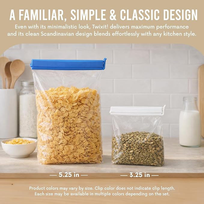 Linden Sweden Twixit Bag Clips - Keep Food Fresh, Stop Spillage - Keep Food Fresh, Prevent Spillage - Great for Storage and Organization - Microwave, Freezer & Dishwasher-Safe - BPA-Free - Set of 13