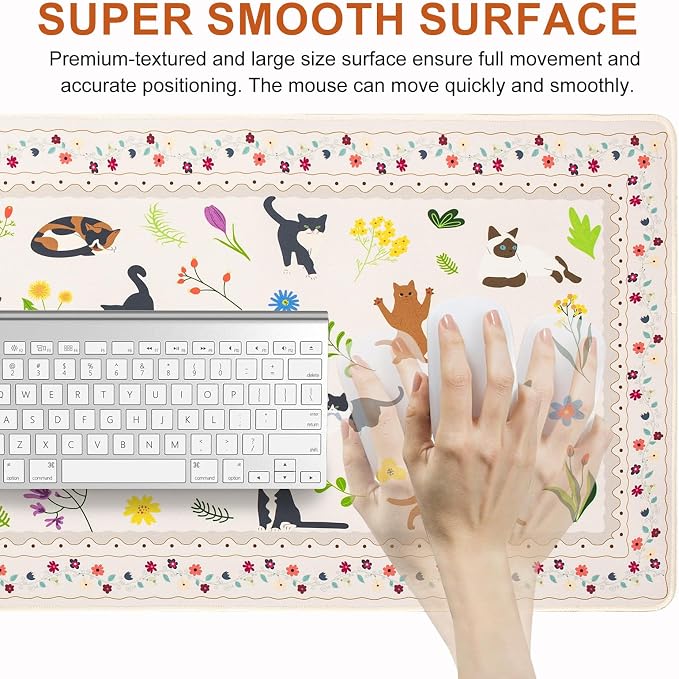 L-SPOUTTO Cute Cat Desk Mat for Keyboard and Mouse,XXL Large Mouse Pad Non-Slip Keyboard Pad Waterproof Desktop Mat for Laptop Computer Work Game Home Office-Cats