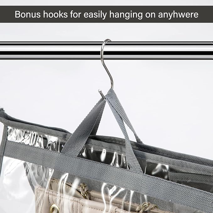 4 Pack Handbag Dust Bags Clear Purse Storage Organizer for Closet, Zipper Hanging Storage Bag for Handbags, Grey