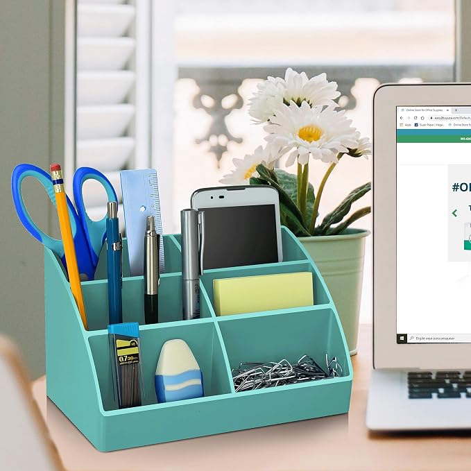 Acrimet Desktop Organizer - Easy Organizer Caddy Holder for Office, Home and School use (Plastic) (Solid Green Color) | 960.6 Tilt Design, Scrunch Holder & Stationery Accessories