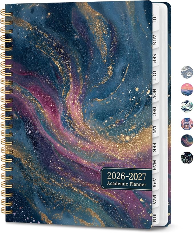 Planner 2026-2027, Hardcover Monthly and Weekly Academic Planner July 2026 - June 2027, Teacher and Student Calendar Agenda Book with Tabs, A5 (6.3" x 8.5"), Ideal for School and Office, Cosmic Swirl