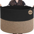 INDRESSME 115L Extra Large Storage Baskets for Organizing, Blanket Basket Living Room Dog Toy Bin, Wicker Storage Woven Laundry Basket for Pillows, Towel Shoes Entryway, Mix Black