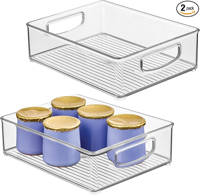 iDesign Plastic Stackable Pantry Bin - Organizer Bin with Handles for Cabinets or Fridge - Set of 2 - Clear