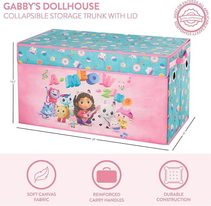 Idea Nuova Gabbys Dollhouse Large Collapsible Childrens Storage Trunk, Durable with Soft Lid, 28.5"x14.5"x16"