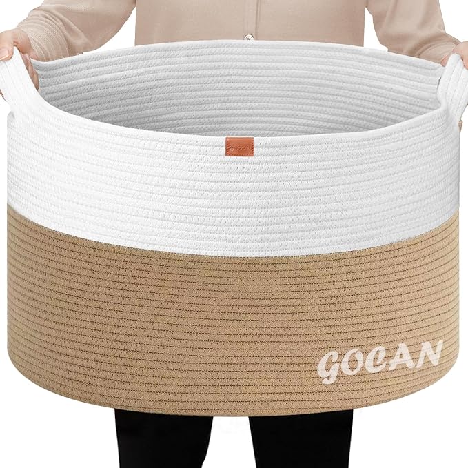 GOCAN Storage Baskets for Organizing D22"H14" Large blanket basket laundry basket Cotton Rope Woven Basket for toy towl in Living Room (Jute/Beige) XXXL
