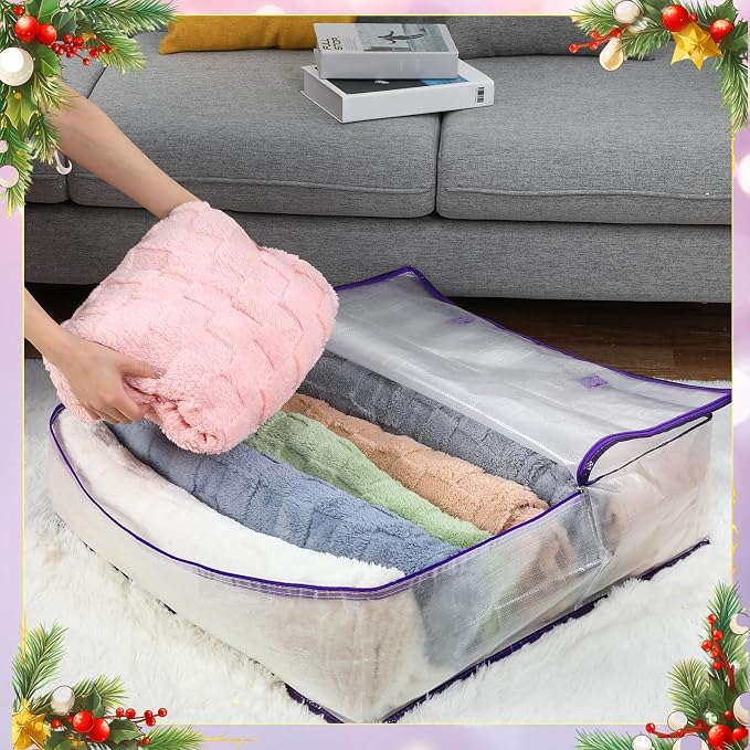 8 Pcs Clear Wreath Storage Bags 26 Inch Garland Container Door Garland Holiday Wreath Storage Holder with Handle and Zipper Heavy Duty Plastic Packing Totes(Purple)