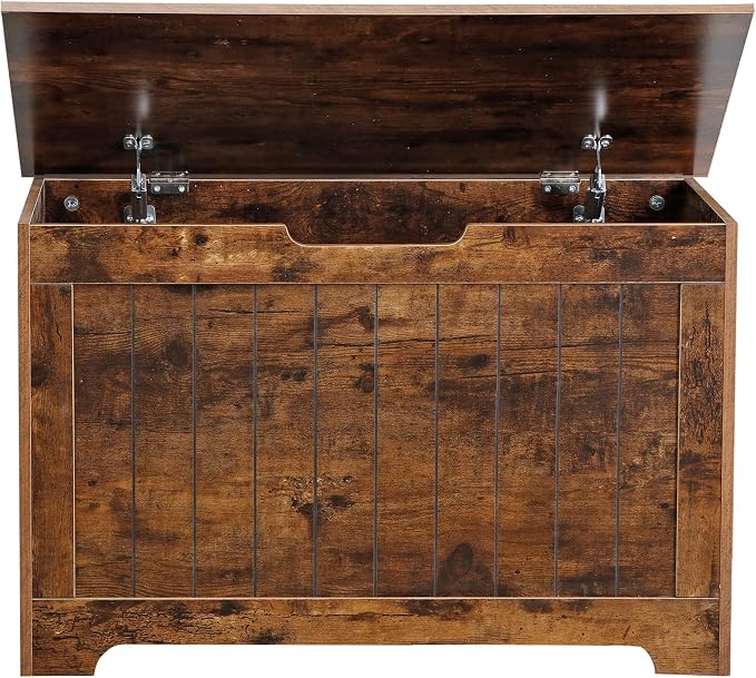 LEMY Storage Chest Bench, Wooden Trunk Box with 2 Safety Hinges, Modern Organizer Cabinet for Living Room, Bedroom, Entryway, Rustic Brown