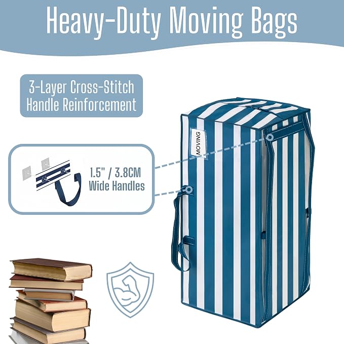 VENO 6 Pack Heavy Duty Moving Bags with Backpack Straps, Zippers & Handles, Extra Large Packing Bags for College Dorm Essentials, Moving Supplies Alternative to Cardboard Moving Boxes
