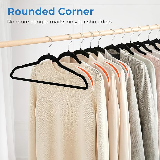 Smartor Black Velvet Hangers 120 Pack, Non-Slip Space-Saving Clothes Hanger | Premium Slim Felt Hanger for Closet Organizers and Storage, Heavy Duty Hanger with Shoulder Notches and 360° Hooks for Coats