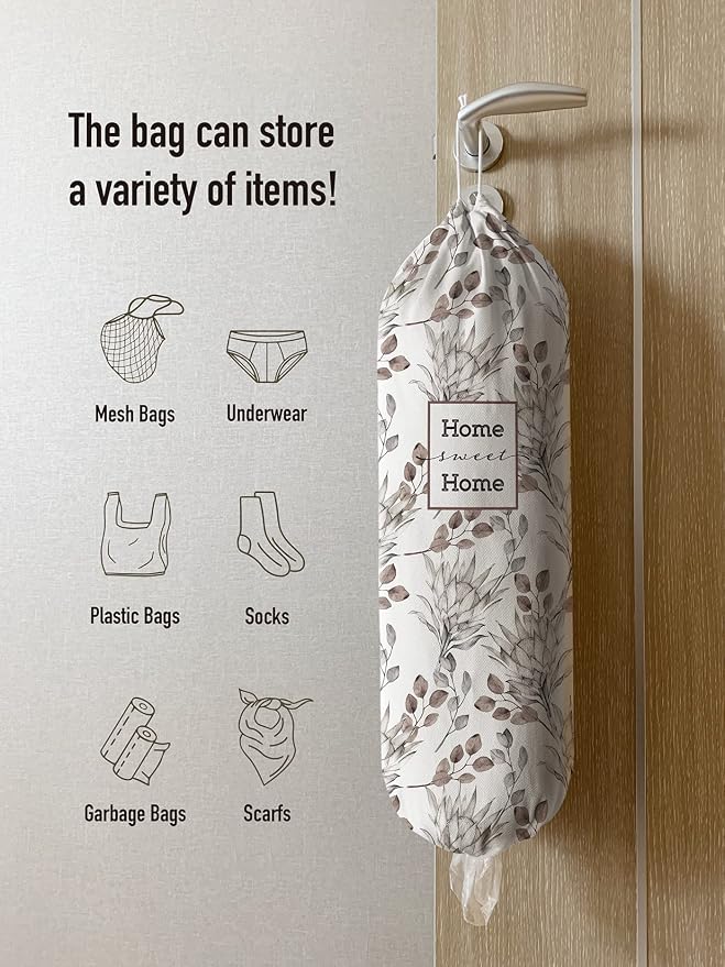 Hglian Grocery Plastic Bag Holder,Watercolor Leaves Plastic Bags Organizer Storage,Farmhouse Kitchen Decor