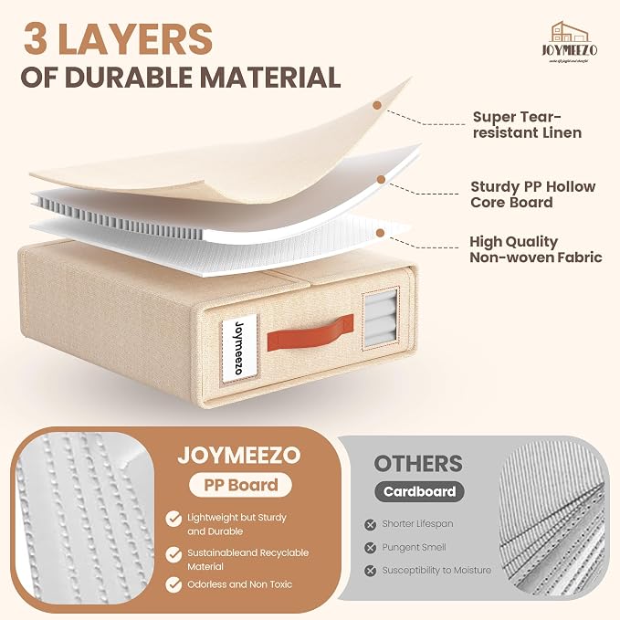 6 Pack Bed Sheet Organizers and Storage(King &Queen Size) with an Elastic Strap, Foldable Closet Linen Sheet Storage Container, Sheet Set Box for Blanket, Duvet Cover and Pillowcase, Beige
