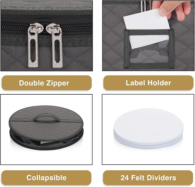 2 Pack China Storage Container for Big Dinner Plate - 13" W x 7" H - Includes 12 Felt Dividers. Stackable with Padded Interior - Great for Big Plates and Charger Plates