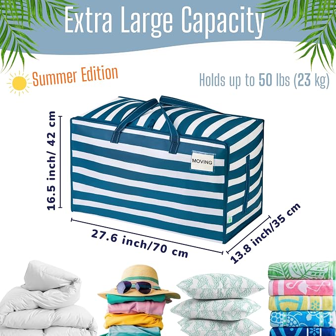 VENO 8 Pack Extra Large Heavy Duty Moving Bags with Wide Opening & Reinforced Handles, Reusable Storage Tote Bags with Strong Zippers for Clothes, College Dorm Essentials & Moving Supplies
