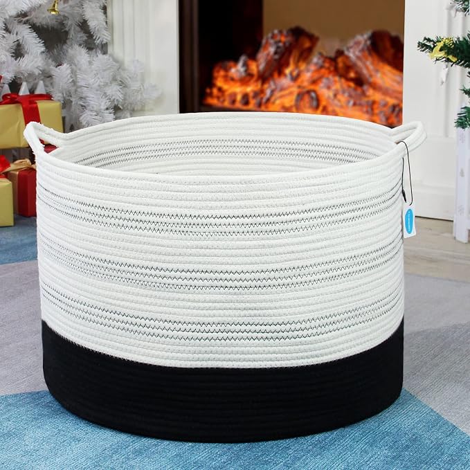 Casaphoria XXXLarge Cotton Rope Basket 22" X 22"X 14" Blanket Basket for Living Room Woven Basket Soft Laundry Blanket Basket storage basket bin with Handle（pack of 1）