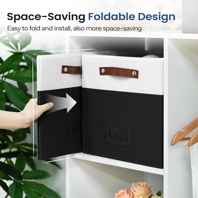 FinishingBo 6-Pack Storage Cubes with Handles & Label Holders Basket, Closet Cube Home Organizer Bins(White/Black, 13 x 13 x 13 inch)