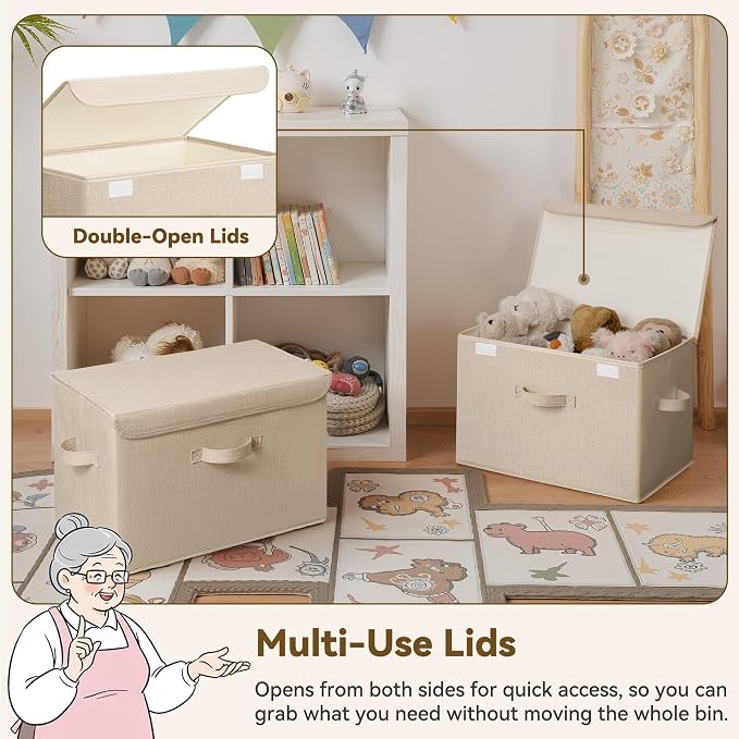 GRANNY SAYS Closet Storage Bins, Decorative Storage Boxes with Lids, Clothes Organizing Bins, Lidded Baskets for Toys, Clothing, Extra Large, Khaki, 2-Pack