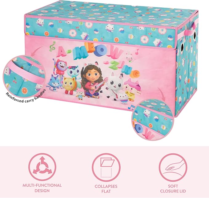 Idea Nuova Gabbys Dollhouse Large Collapsible Childrens Storage Trunk, Durable with Soft Lid, 28.5"x14.5"x16"