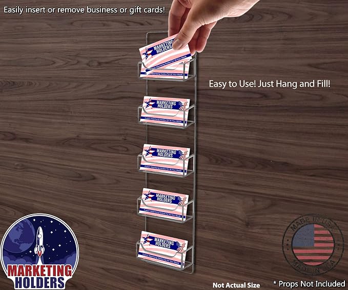 Marketing Holders Hanging Business Card Holder 5 Pocket Vertical Clear Acrylic Wall Mount with Hardware for 3.5" x 2" Gift and Appointment Cards Multi Slot Space Saver Travel Agents Restaurants