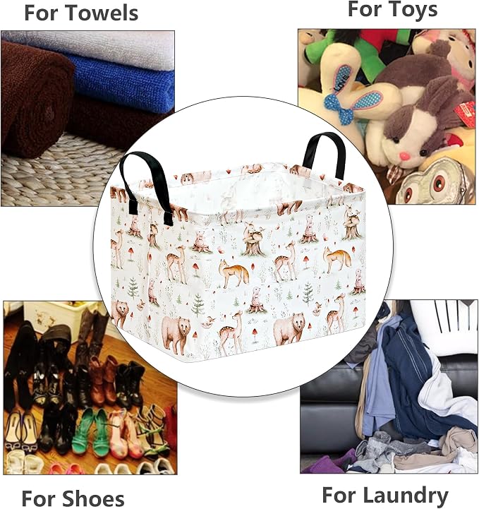 MAIZMZ Kids Storage Basket,Jungle Animals Print,Waterproof Lining, Leather Handles, Collapsible for Kids Toys, Nursery, Baby Gift Basket