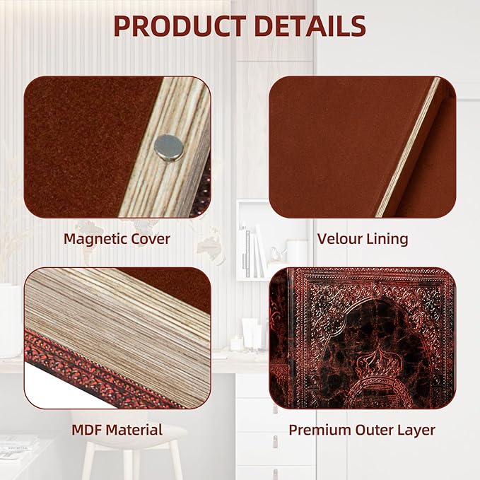 Decorative Vintage Style Faux Leather Embossing Book Storage Box, Hollow Wood, 3-01, Brown - Birthday/Graduation Gift, Hidden Surprise