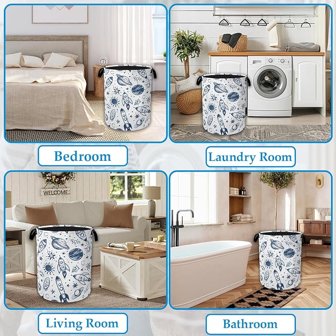 Vintage Planet Rocket Laundry Basket Collapsible Laundry Hamper Clothes Storage Bin for Bathroom Bedroom Room Decor 16" X 20.8"