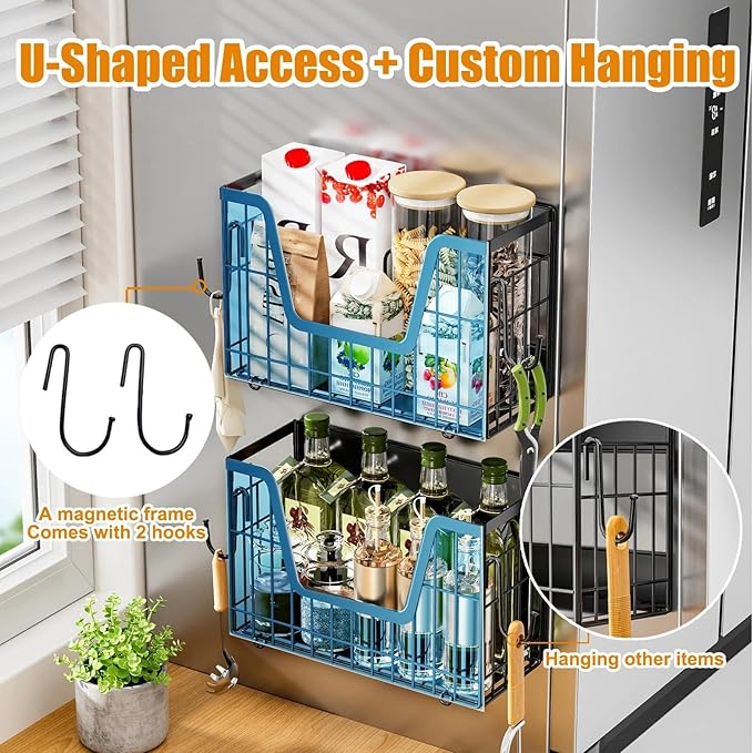 Magnetic Basket for Refrigerator Door,Magnetic Fridge Shelf Storage - 2pc | Versatile Produce & Vegetable Storage Container,Pantry Organizer & Holder,Large Capacity Basket for Kitchen,Cabinet,Pantry