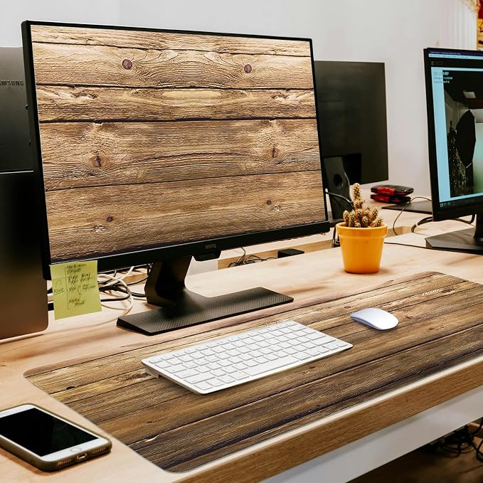 L-SPOUTTO Vintage Wood Desk Mat Gaming Mouse Pad Extended XXL 35.4x15.7in Large Mouse Pad Non-Slip Rubber Base Keyboard Pad Waterproof Desktop Mat for Laptop Computer Work Game Home Office-Wood Art