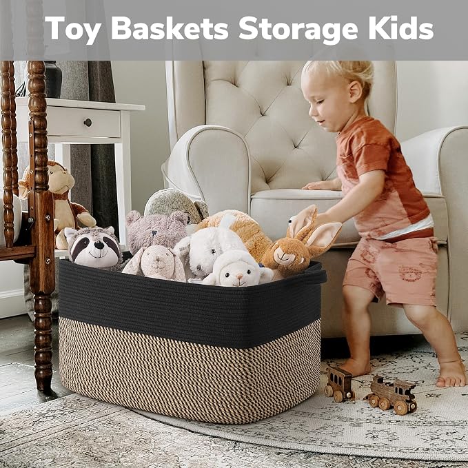 Goodpick Large Blanket Basket, 22" x 17" x 12" Wicker Storage Baskets for Organizing, Rectangle Nursery Basket for Toys Storage, Dirty Clothes Baskets for Living Room, Bedroom