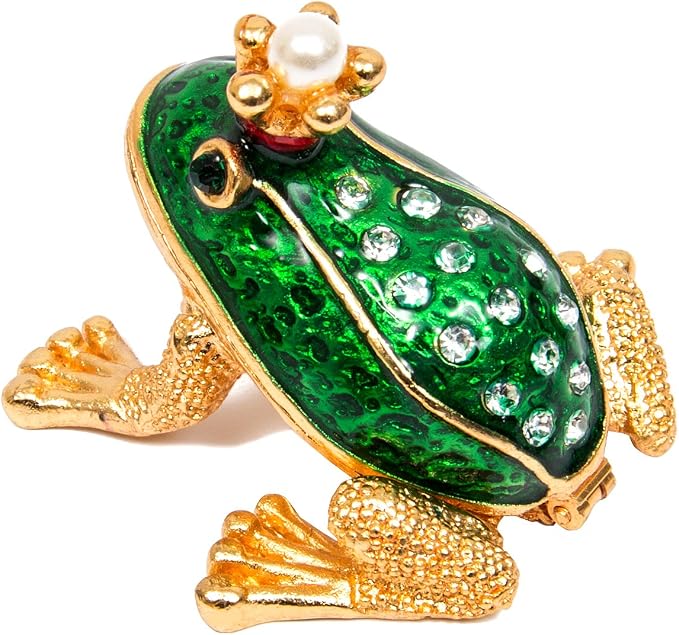QIFU Hand Painted Mini Frog Prince Decorative Hinged Jewelry Trinket Box Unique Gift for Home Decor