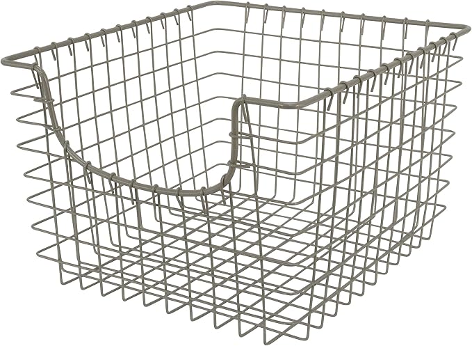 Spectrum Wire Scoop Basket Storage Bin Satin Nickel Nesting Metal Baskets Pack of 2 for Kitchen Pantry Closet Bathroom Garage Organization, Heavy Duty Wire Basket Organizer for Storage Decor